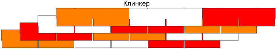 Схема чередования фасадной плитки Клинкер. Каждый цвет соответстует отдельной упаковке фасадной плитки