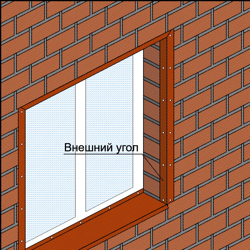 Обрамление оконного проёма при помощи внешнего угла (тип 2, таблица 2) Брик
