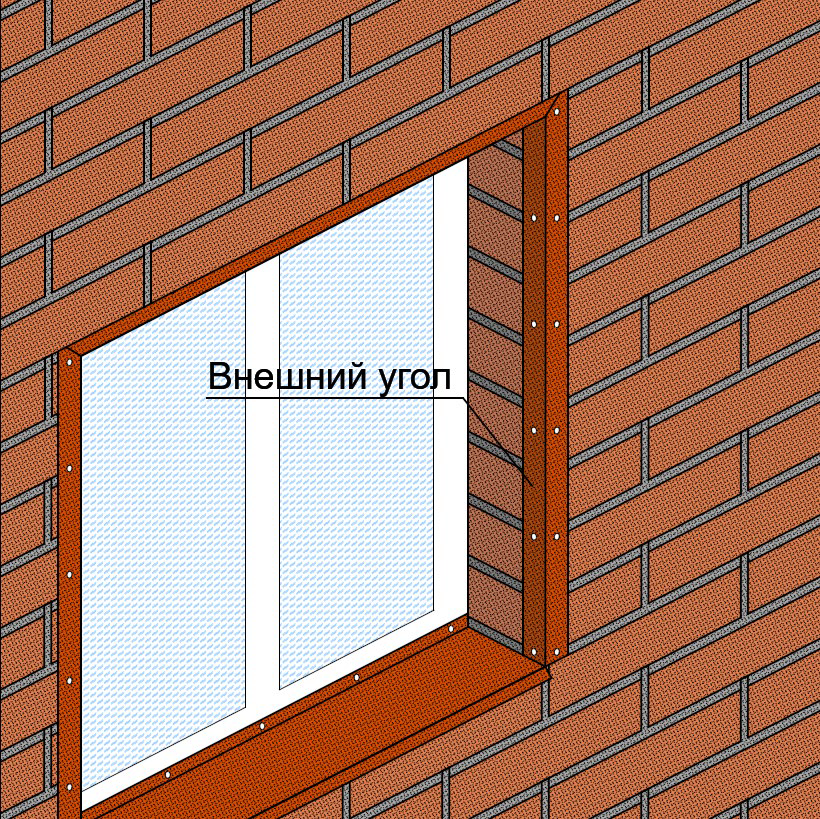 Обрамление оконного проёма при помощи внешнего угла (тип 2, таблица 2) Клинкер
